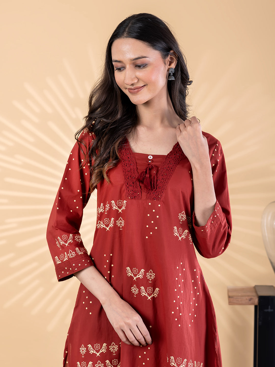 Maroon Cotton Kurta Set