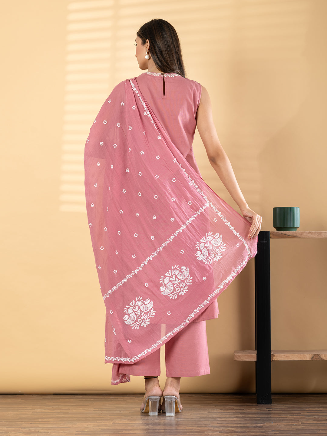 Dusty Rose Cotton Kurta Set with Dupatta