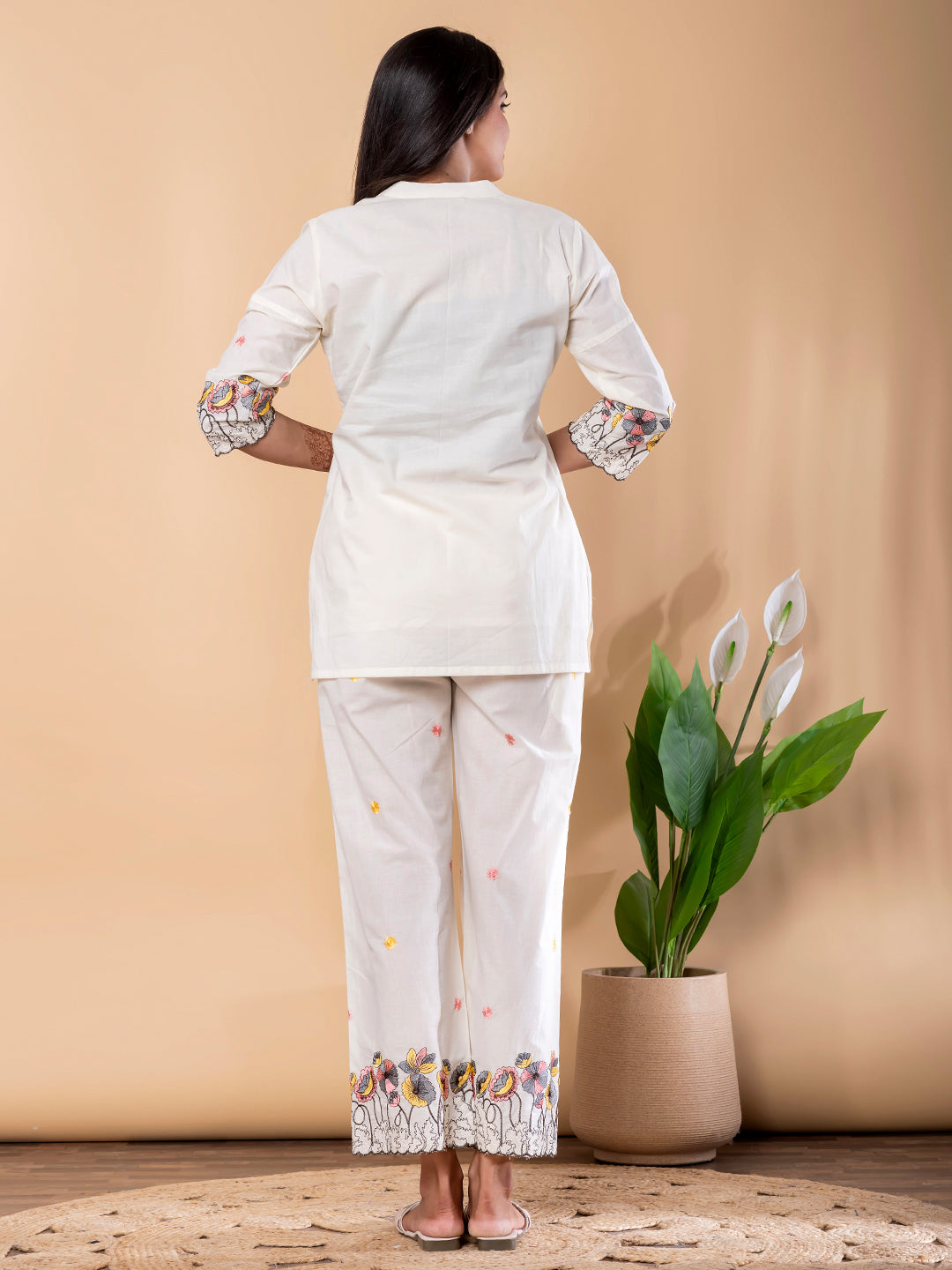 White Elegance Embroidered Cotton Co-Ord Set