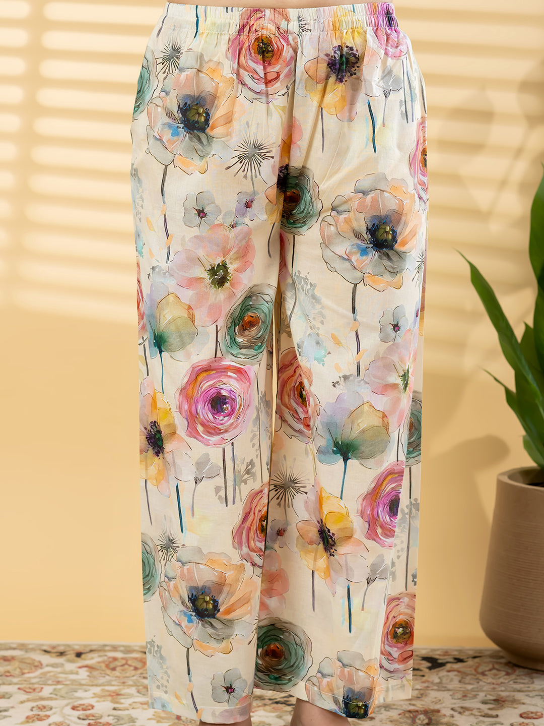 Peach Cotton Coord Set with Floral Printed Pants