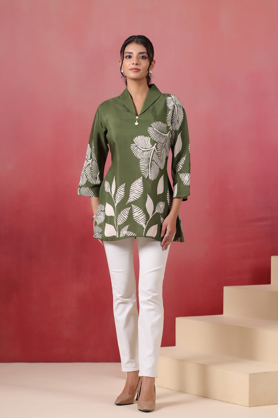 Olive Green Russian Silk Statement Short Top