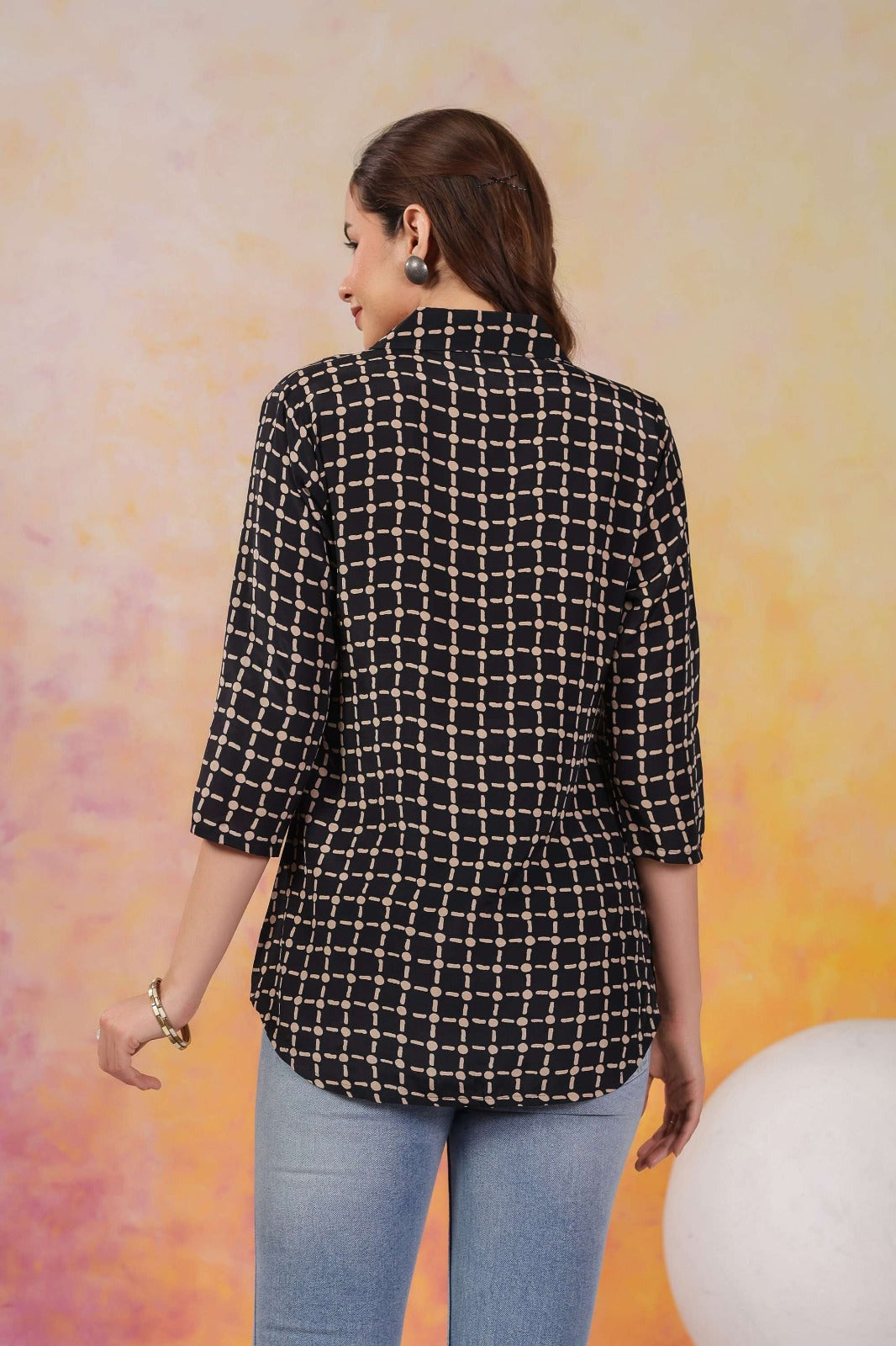 Black Russian Silk Button Top