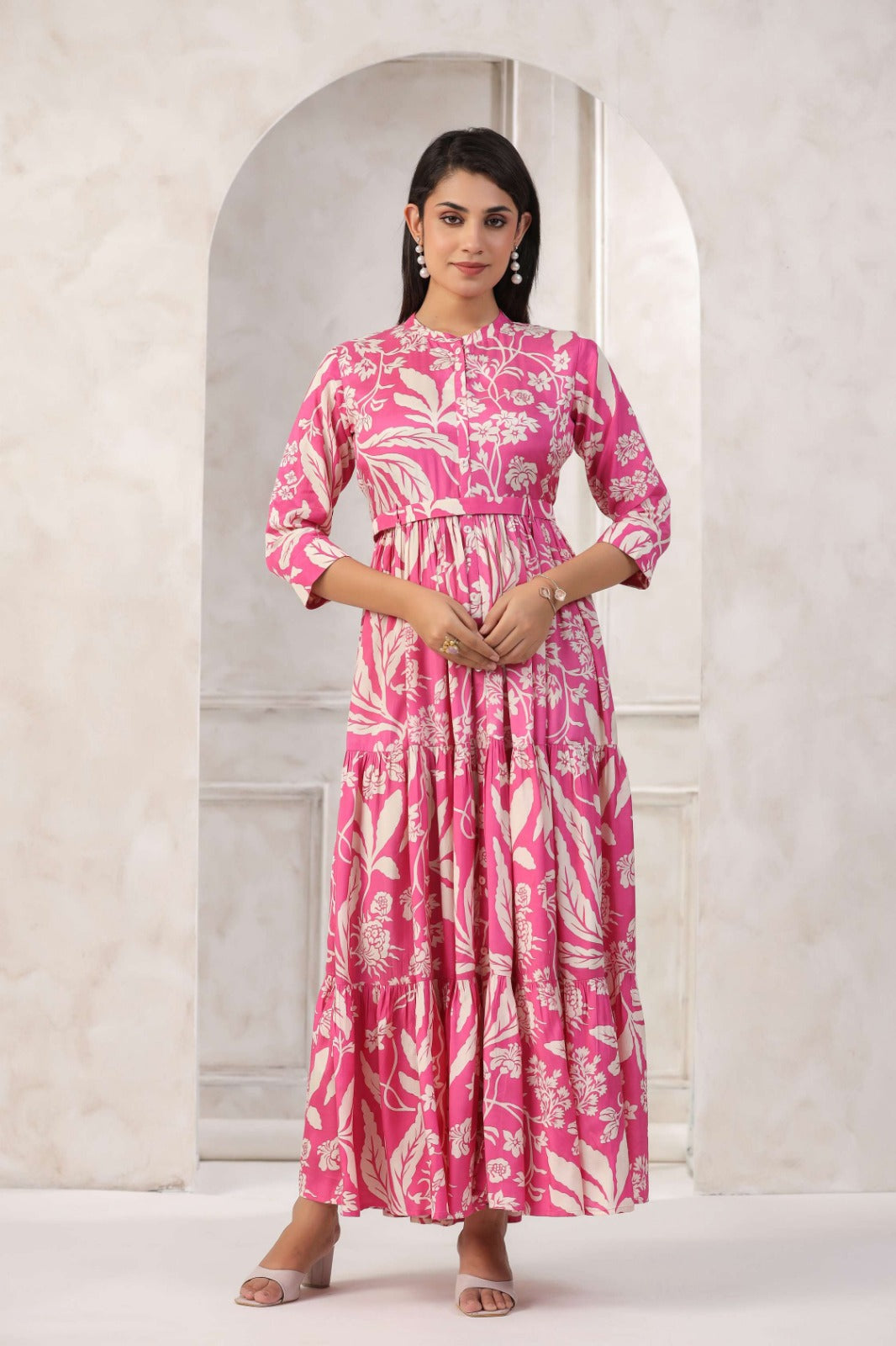 Blush Pink Russian Silk Floral Gown