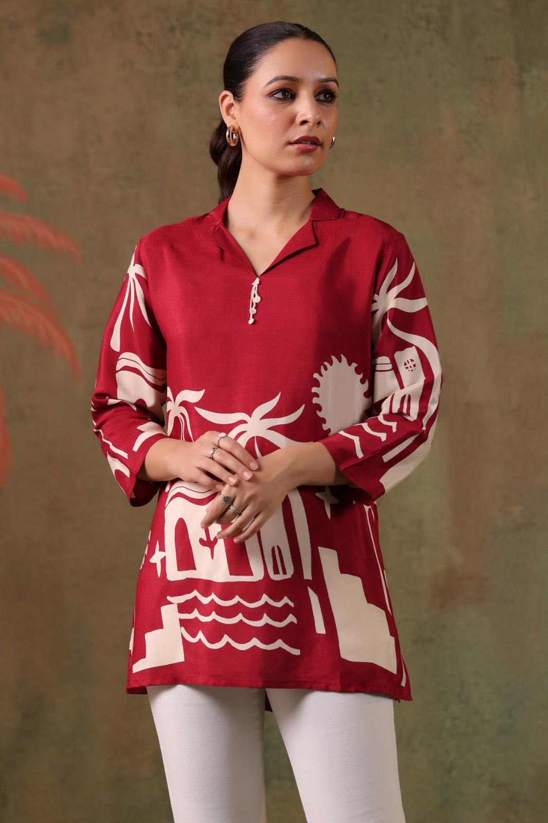 Maroon Russian Silk Artistic Short Top