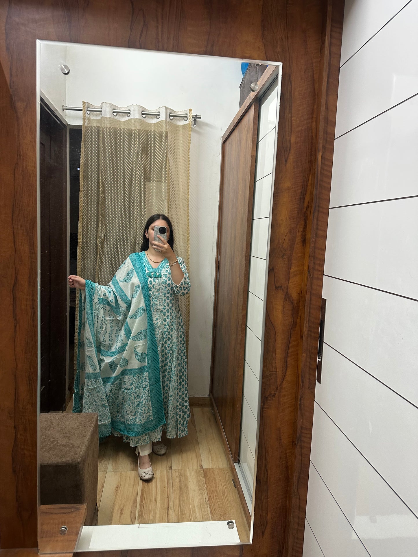 Aqua Bloom Malmal Anarkali Suit Set (3-Piece)