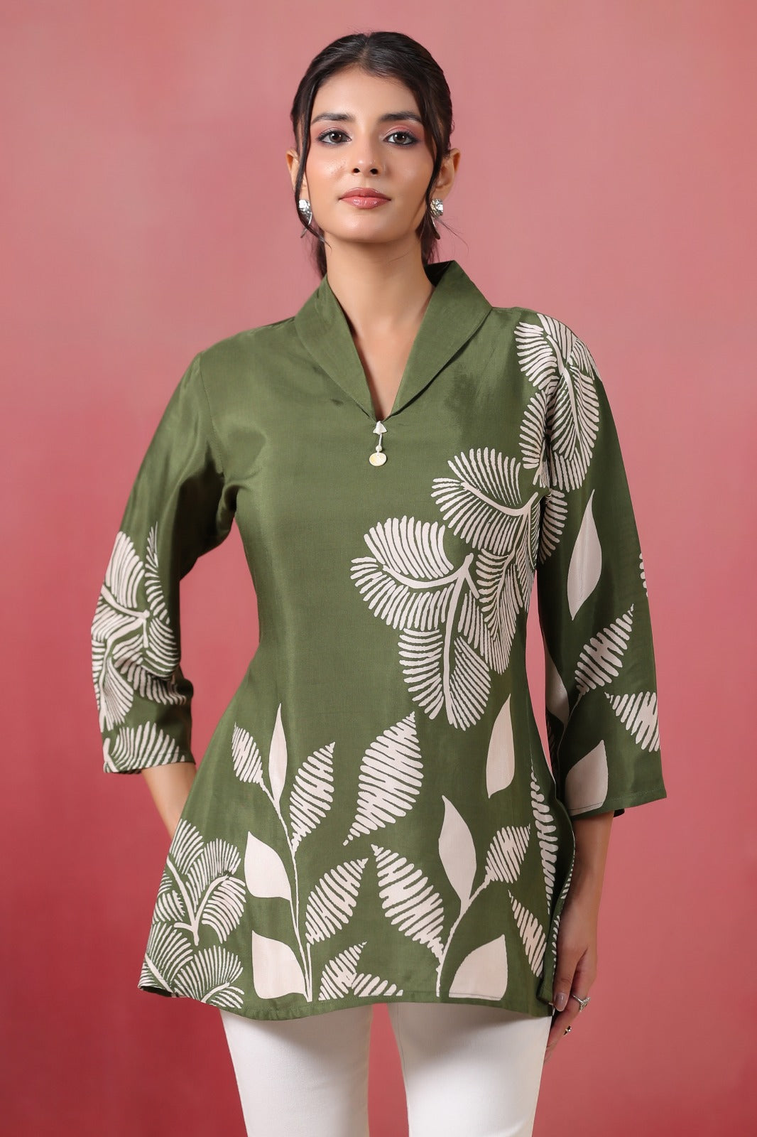 Olive Green Russian Silk Statement Short Top