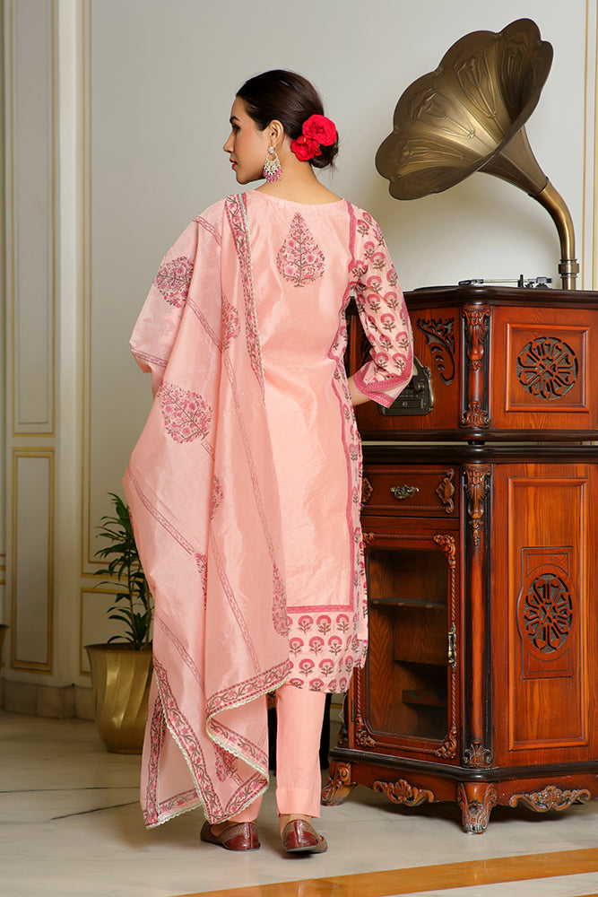 Pink Chanderi Cotton 3-Piece Suit Set