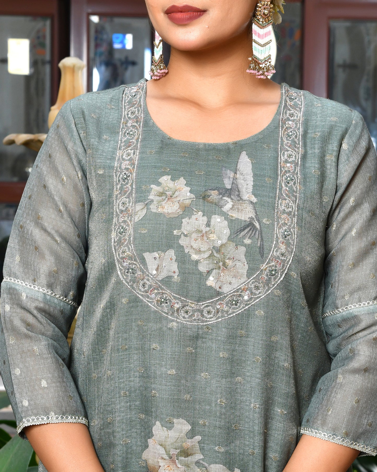 Green Linen Cotton Suit Set