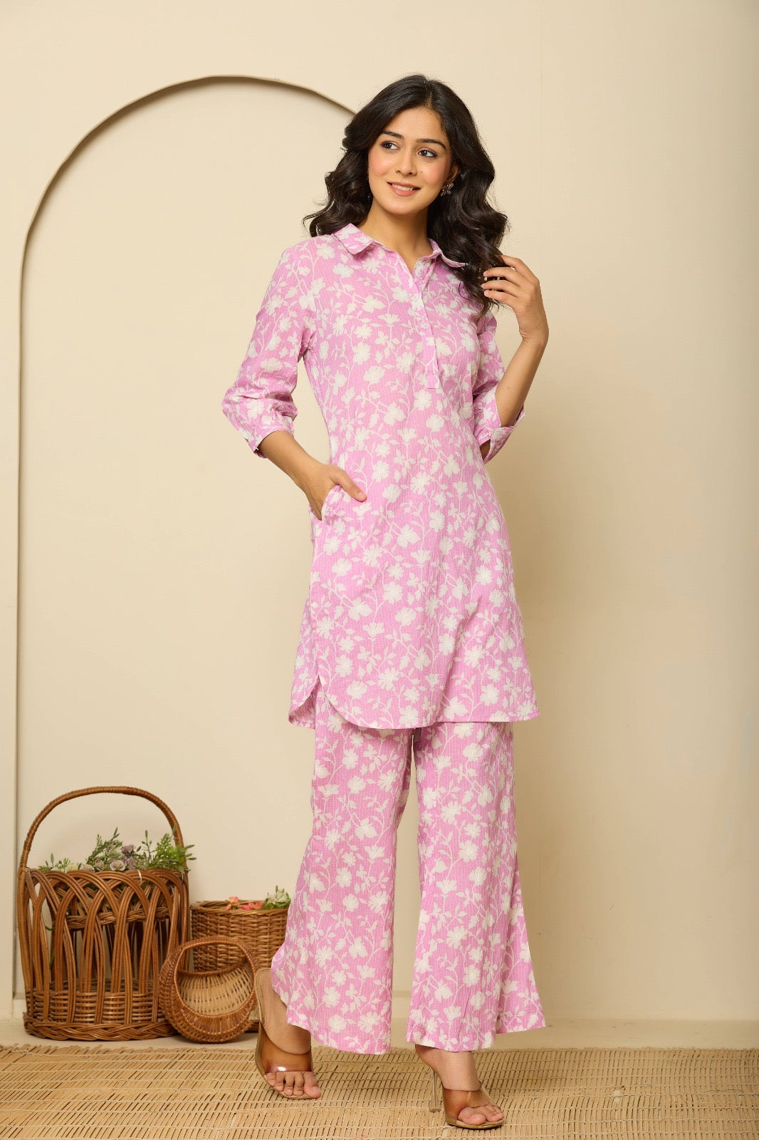 Lavender Floral Cotton Coord Set for Women