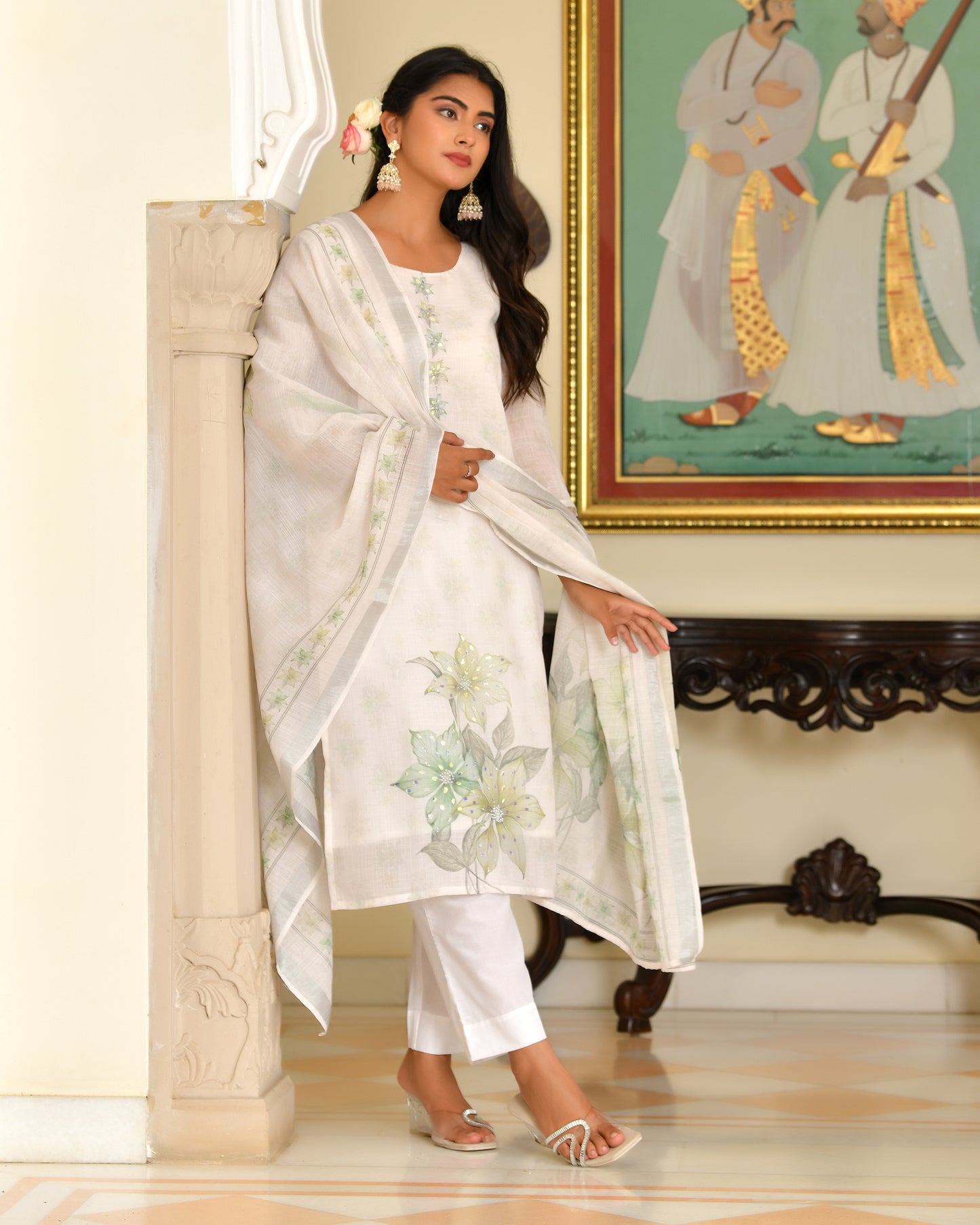 White Linen Cotton Suit Set