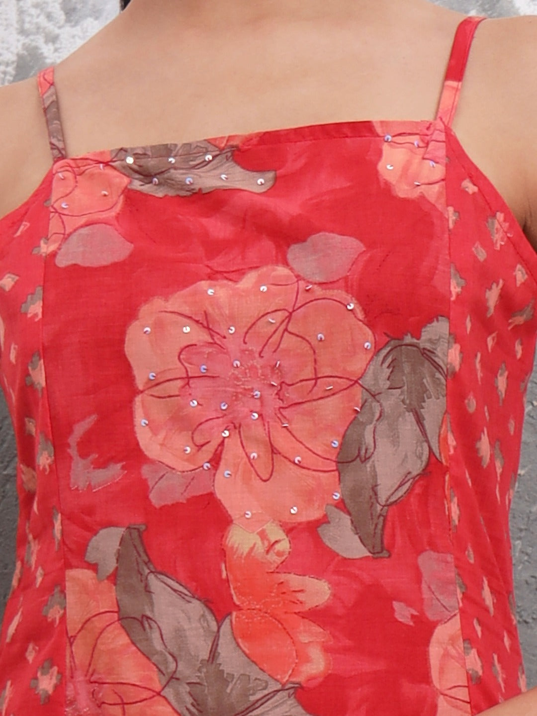 Red Bloom Pure Cotton 3-Piece Suit Set