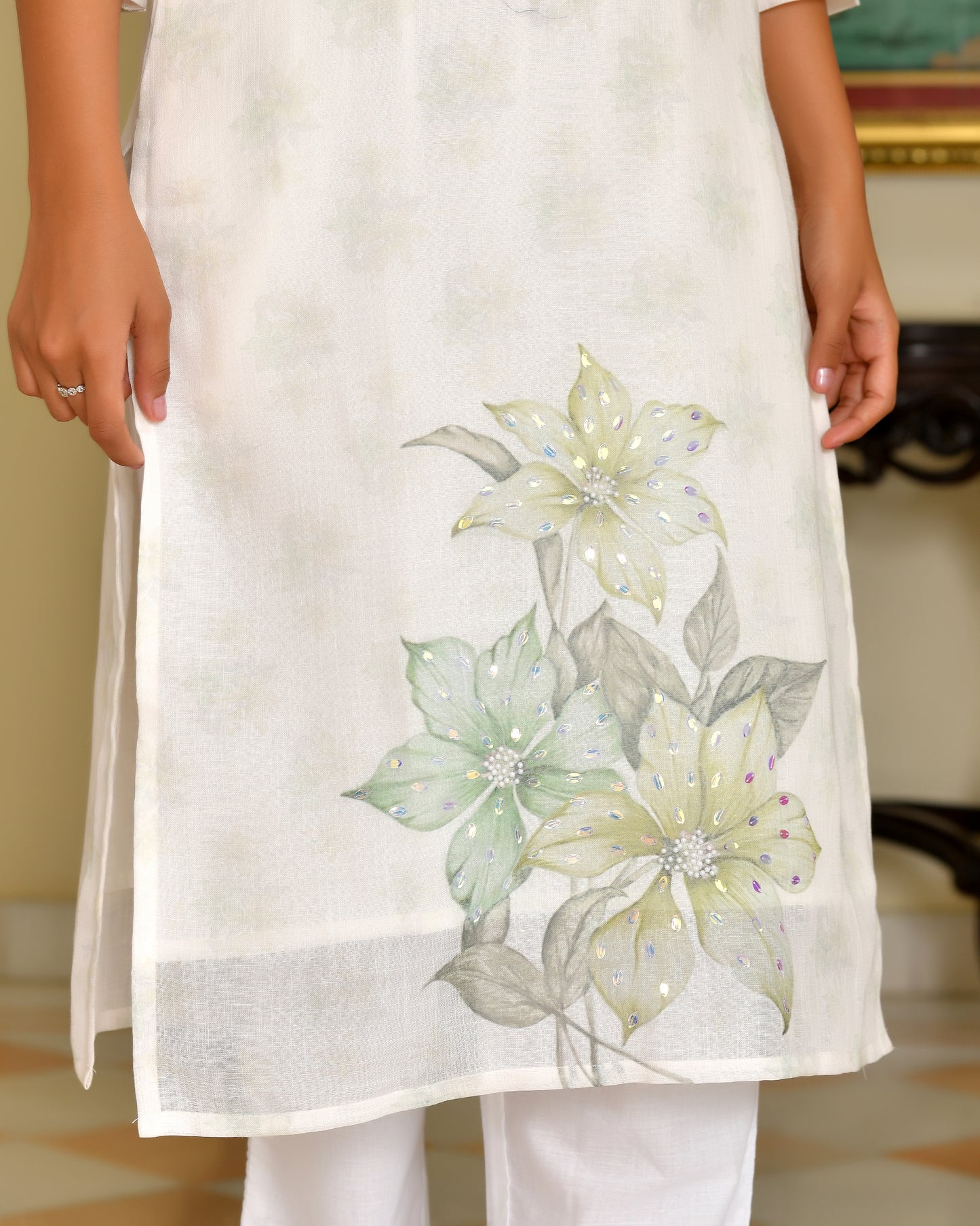 White Linen Cotton Suit Set