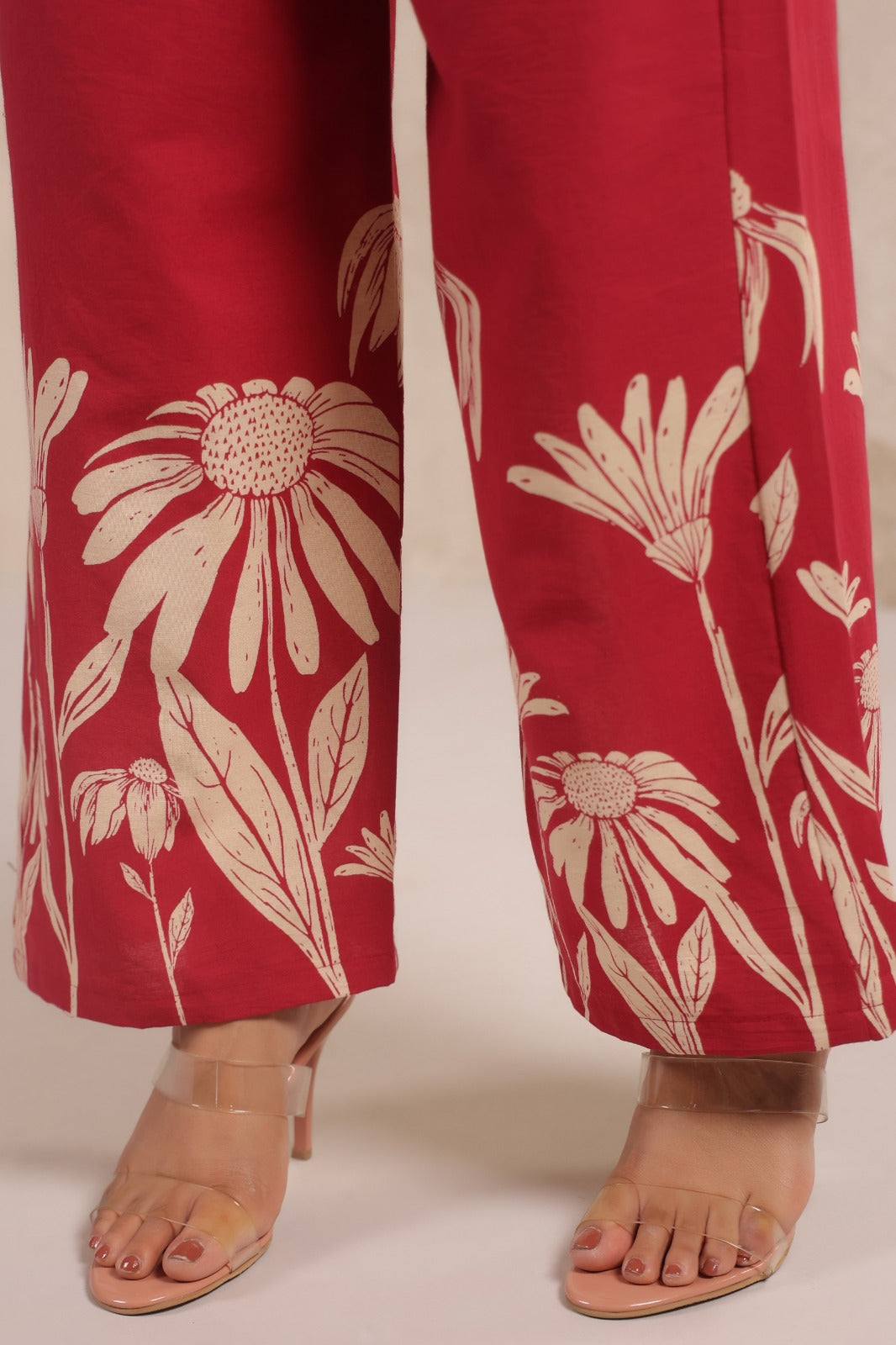 Maroon Giza Cotton Floral Printed Co-ord Set for Women