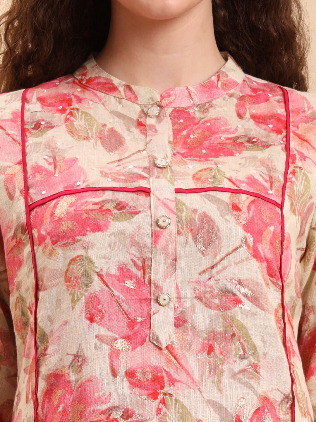 Peach Cotton A-Line Kurta Set