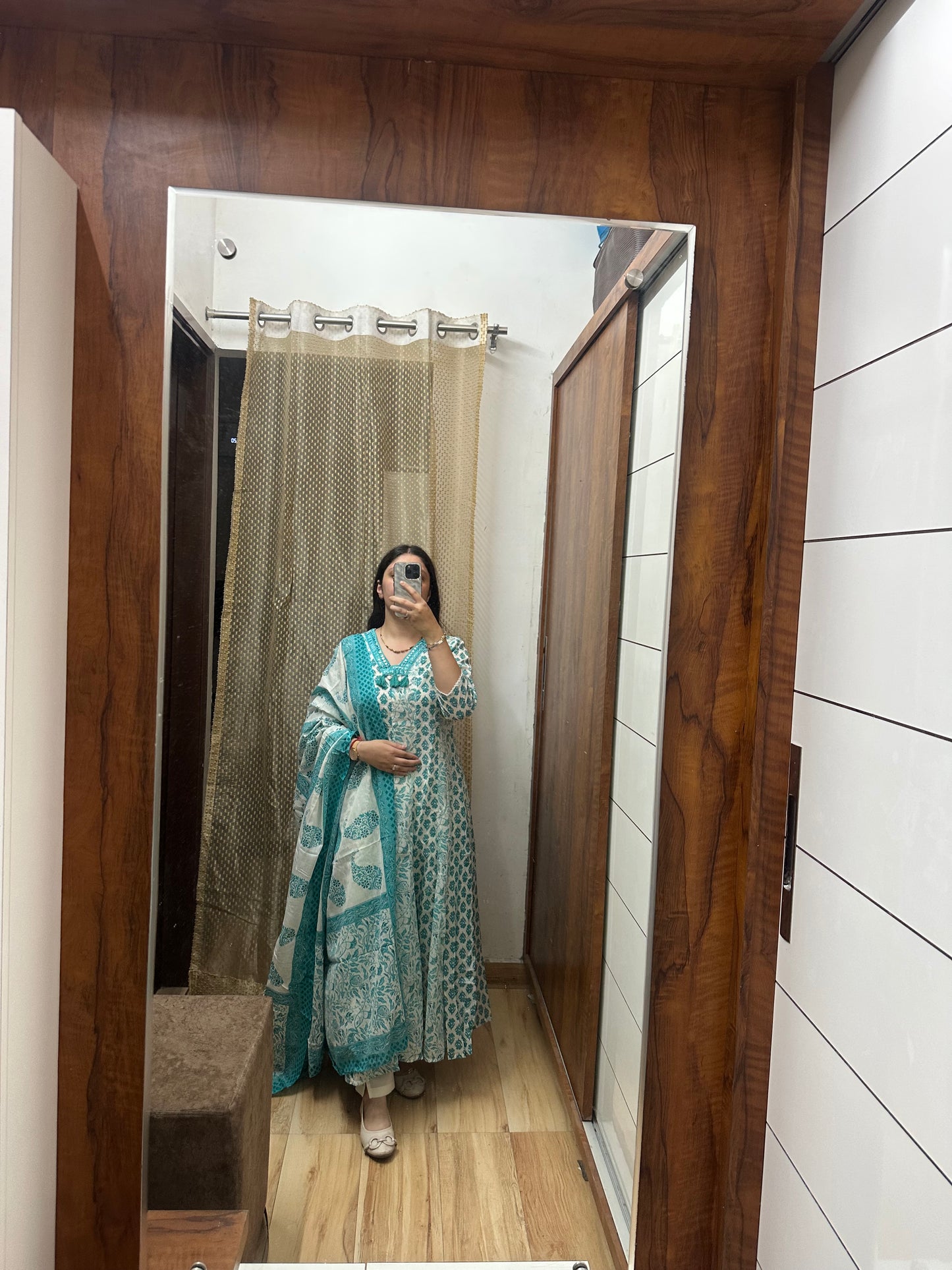 Aqua Bloom Malmal Anarkali Suit Set (3-Piece)