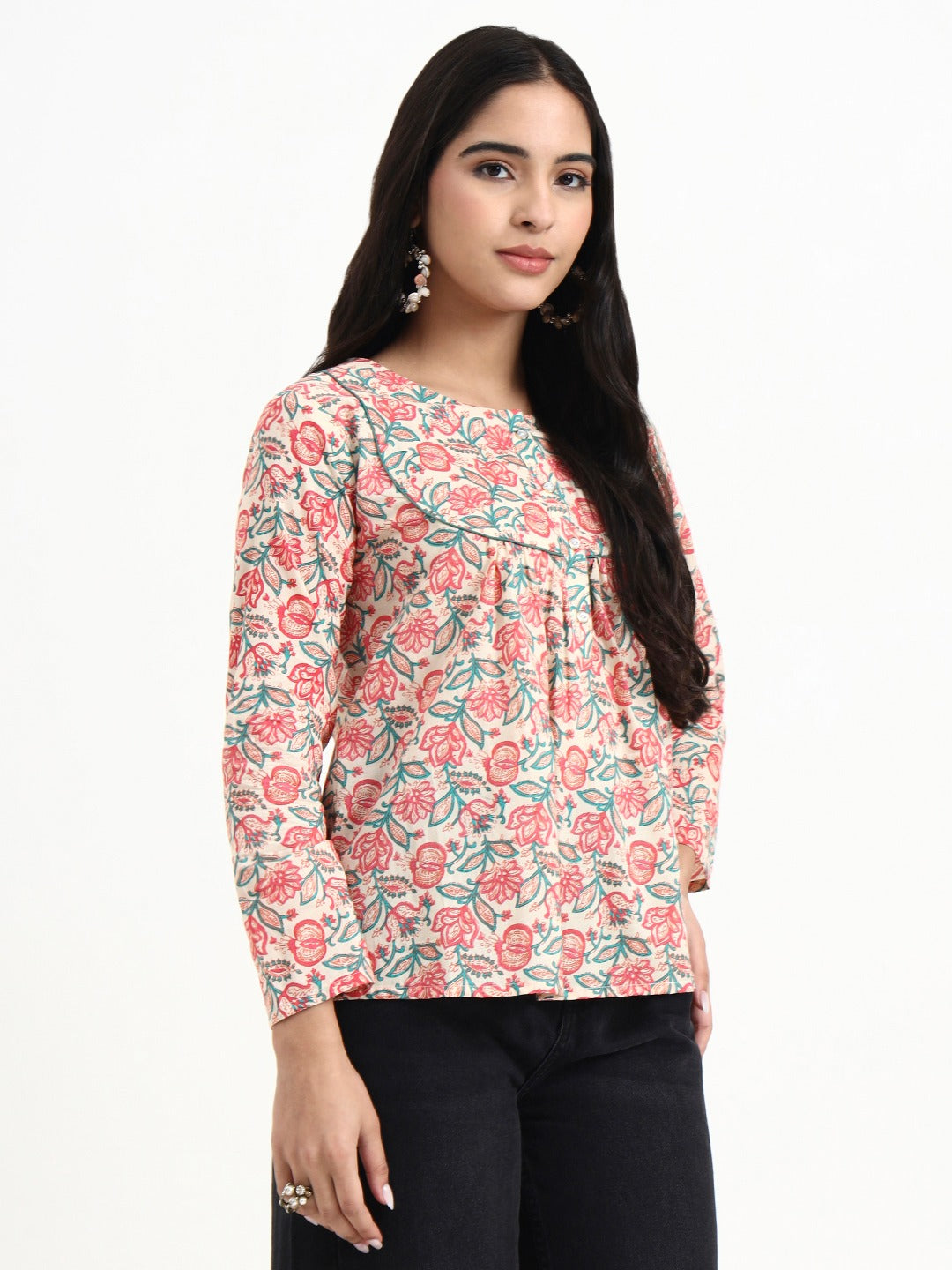 Cream Floral Women’s Cotton Printed Top
