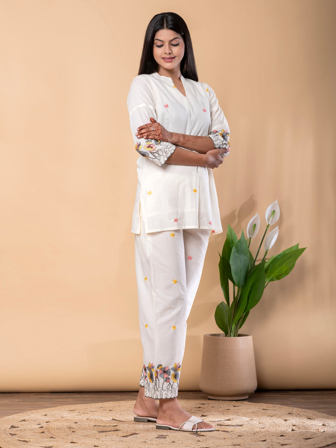 White Elegance Embroidered Cotton Co-Ord Set