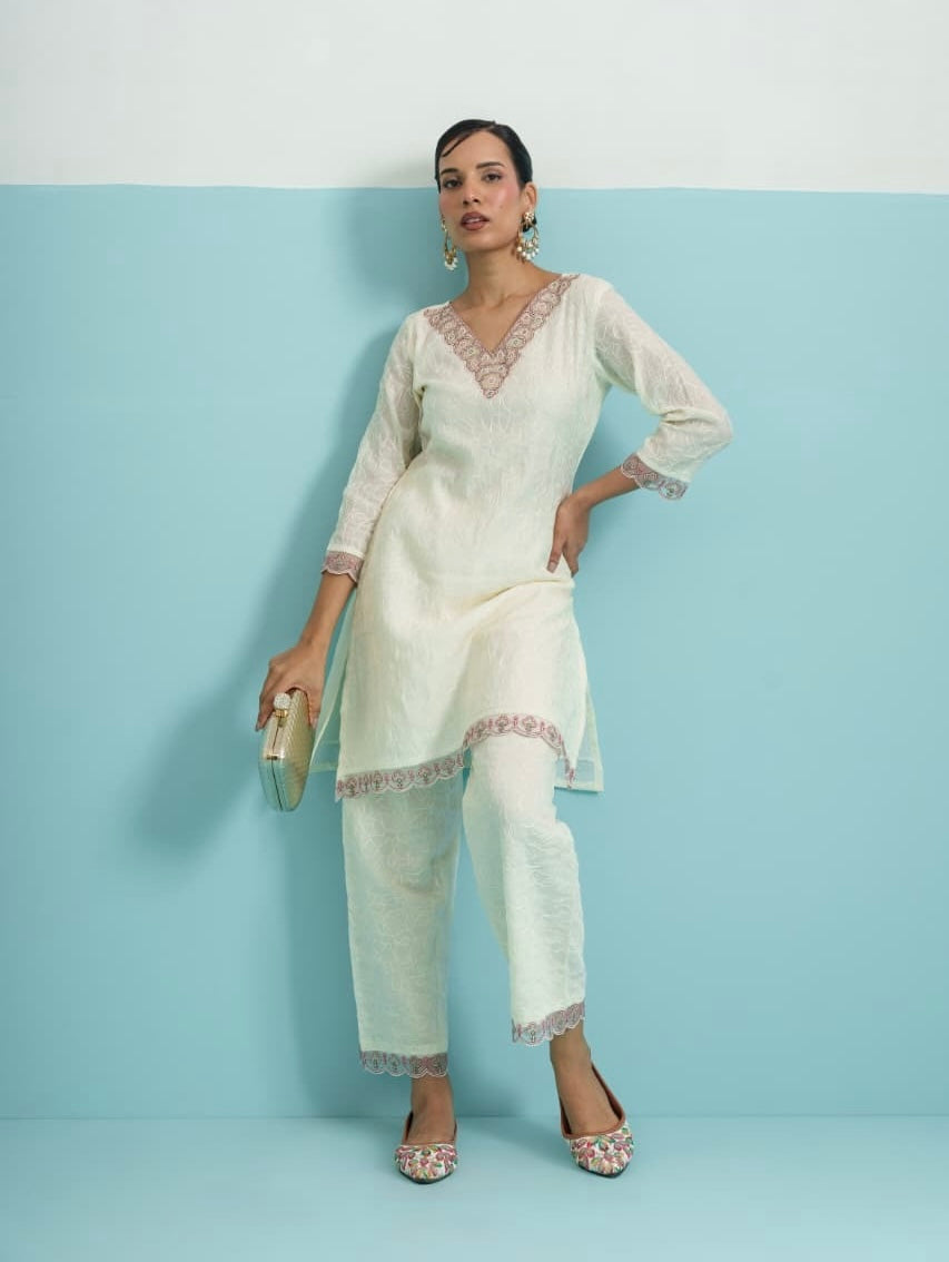 Cream Muslin Cotton Kurta Set