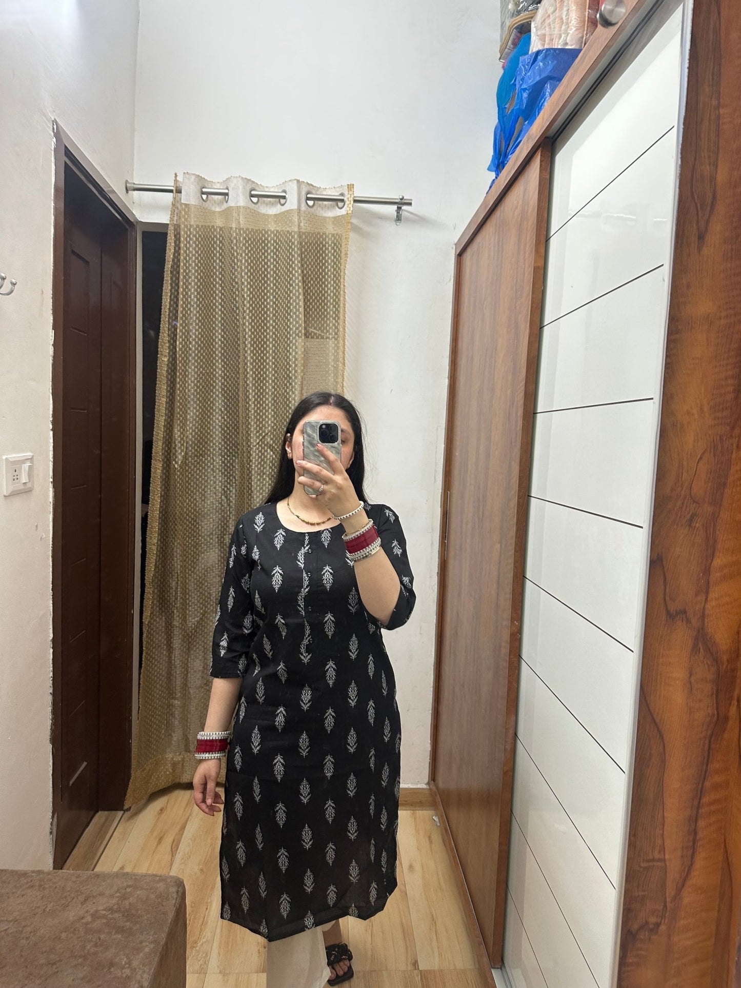 Black Handblock Printed Cotton Kurta – Elegant & Timeless - Label Vaani Sethi - 