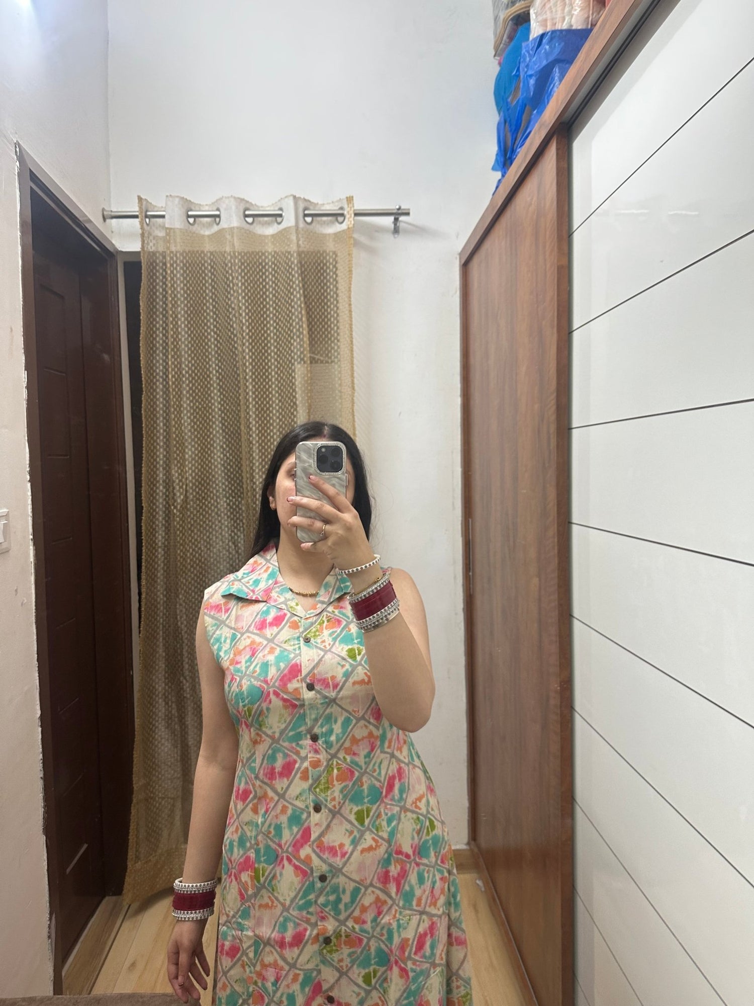 Sleeveless Floral Printed Collared Midi Dress - Label Vaani Sethi - 