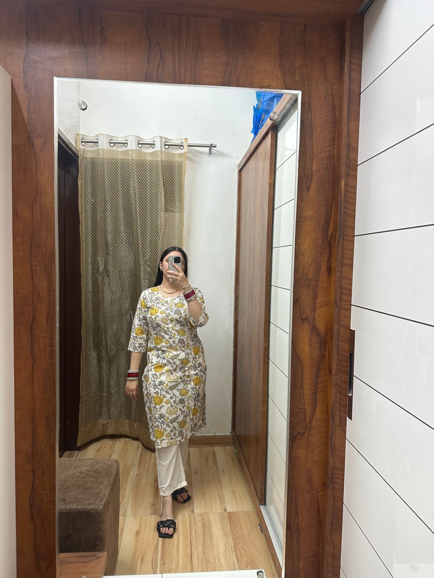 White & Yellow Floral Handblock Printed Cotton Kurta – Effortless Elegance - Label Vaani Sethi - 